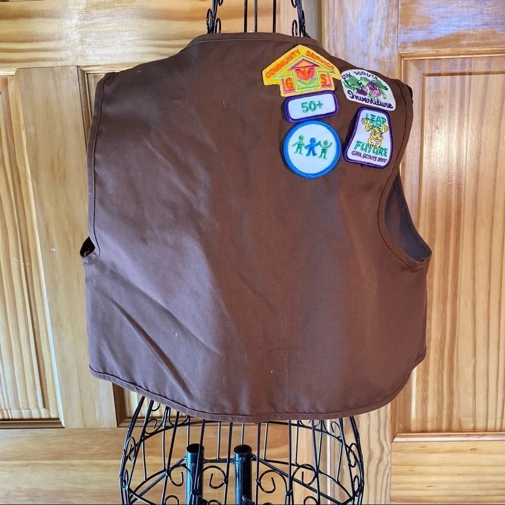 Vintage Girls Scouts USA Brownies Vest Pins Monmouth Council Y2K Brown Large